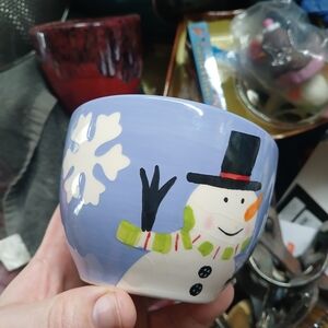 Festive Snowman Ceramic Serving Bowl in Light Blue by